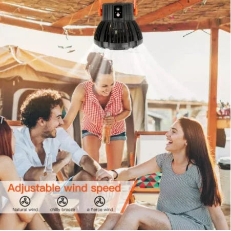 A versatile LED lighting fan with a brushless motor, lightweight blades, and dual fan and lighting controls for use in homes, outdoor spaces, and during camping