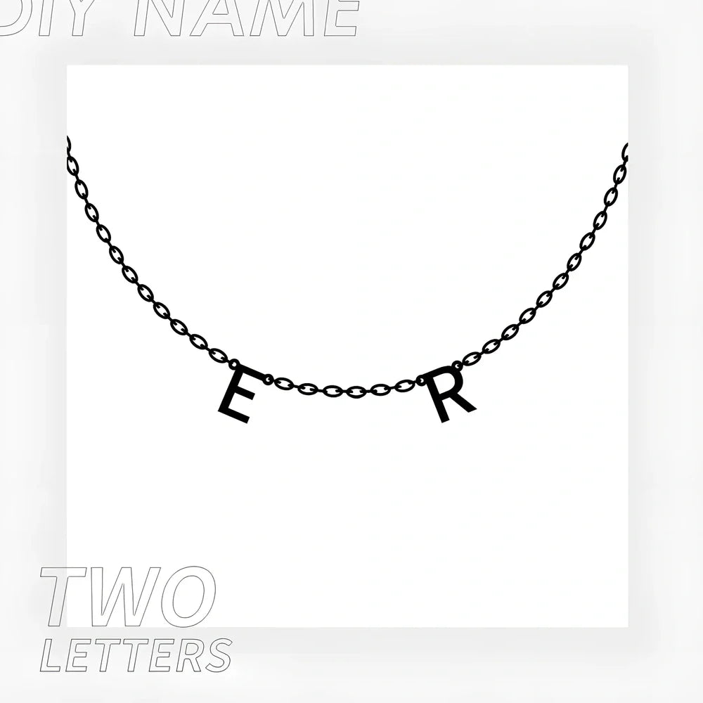 Custom 316L titanium steel initial necklace with 40+5cm chain, engraved 2-7 letters in gold, rose gold, or steel