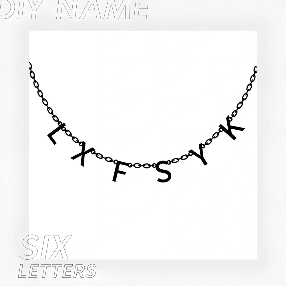 Custom 316L titanium steel initial necklace with 40+5cm chain, engraved 2-7 letters in gold, rose gold, or steel
