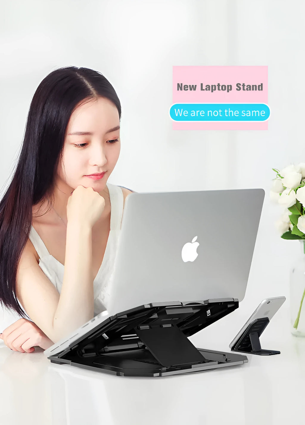 Foldable plastic notebook stand with turntable for laptops 10 to 17 inches in black finish