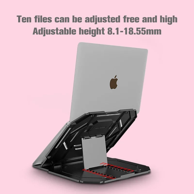 Foldable plastic notebook stand with turntable for laptops 10 to 17 inches in black finish