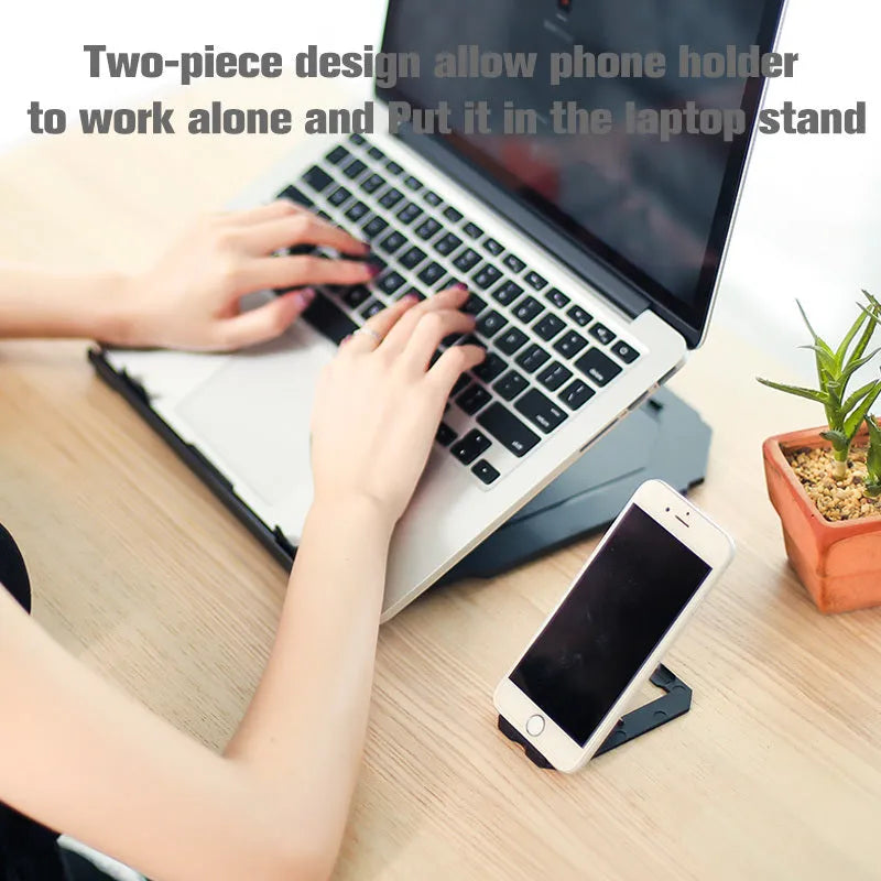Foldable plastic notebook stand with turntable for laptops 10 to 17 inches in black finish