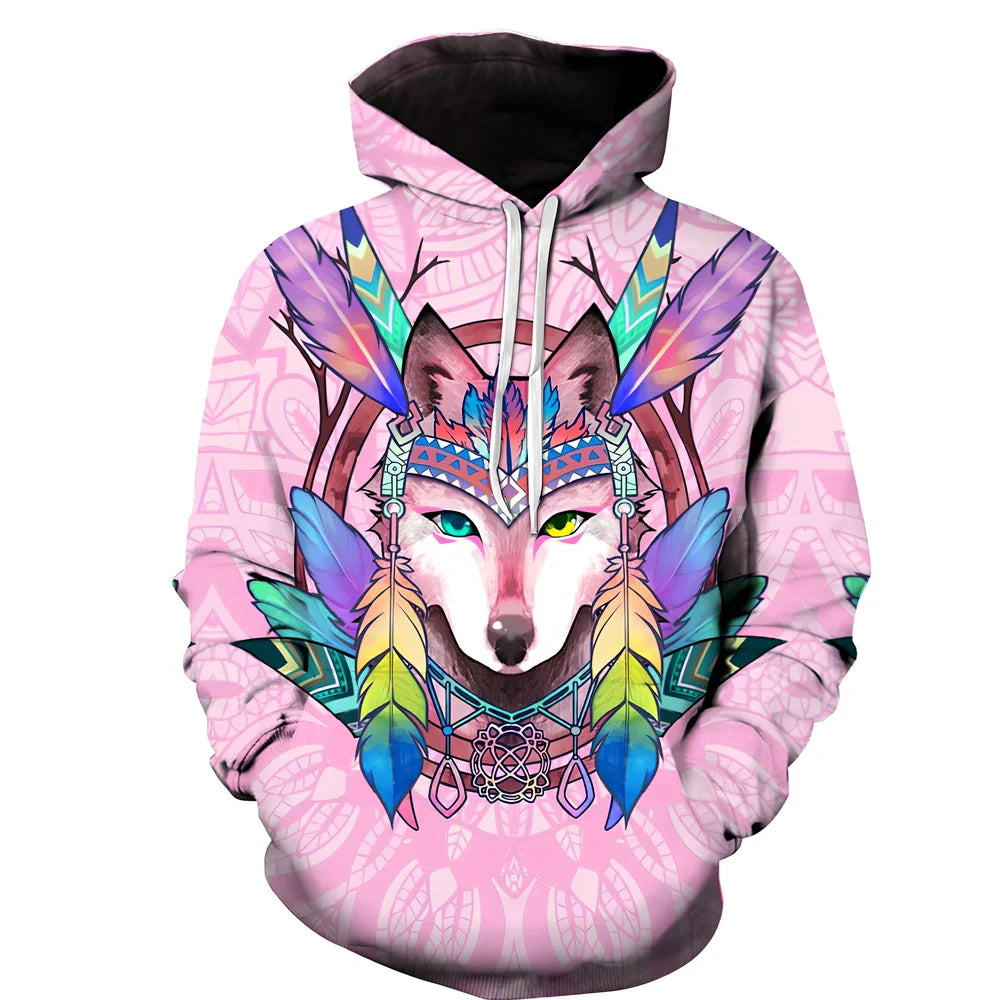 White men's hoodie with 3D digital print of blue eyes liger, 95% polyester, loose fit sizes XXS-6XL, side slit pockets