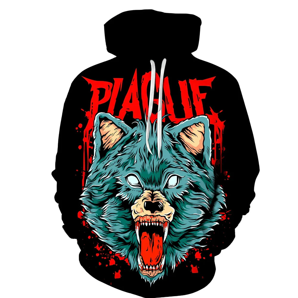 White men's hoodie with 3D digital print of blue eyes liger, 95% polyester, loose fit sizes XXS-6XL, side slit pockets