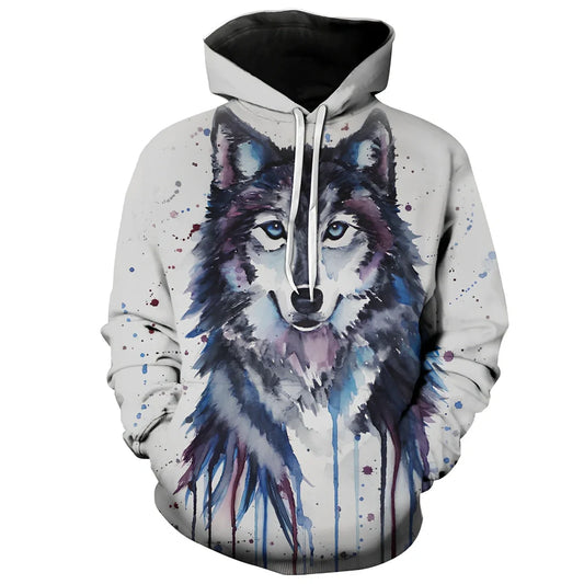 White men's hoodie with 3D digital print of blue eyes liger, 95% polyester, loose fit sizes XXS-6XL, side slit pockets