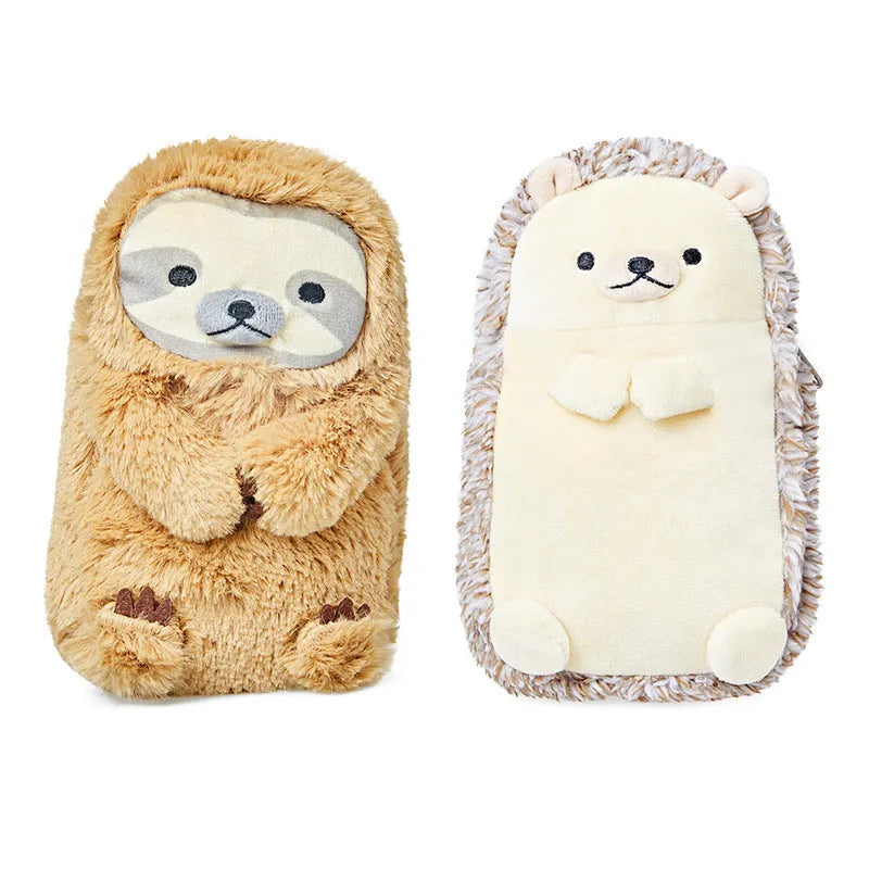 Soft velvet plush pencil case open showing empty interior for pens and pencils