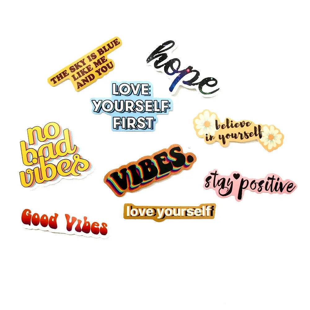 40-piece set of irregular PVC stickers with English graffiti phrases, waterproof, for laptop and luggage decoration