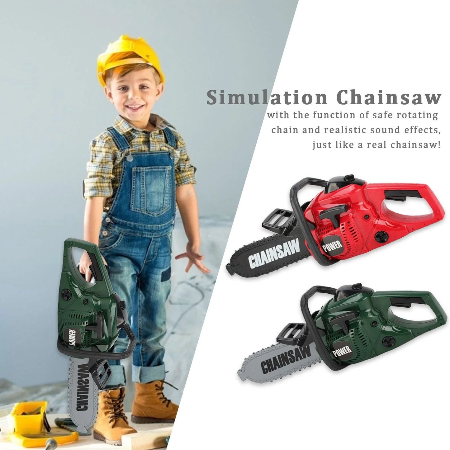 Kids electric chainsaw toy with real engine sound, safe for children