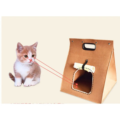 Eco-friendly woolen felt cat kennel in brown, 40cm cubic dimensions