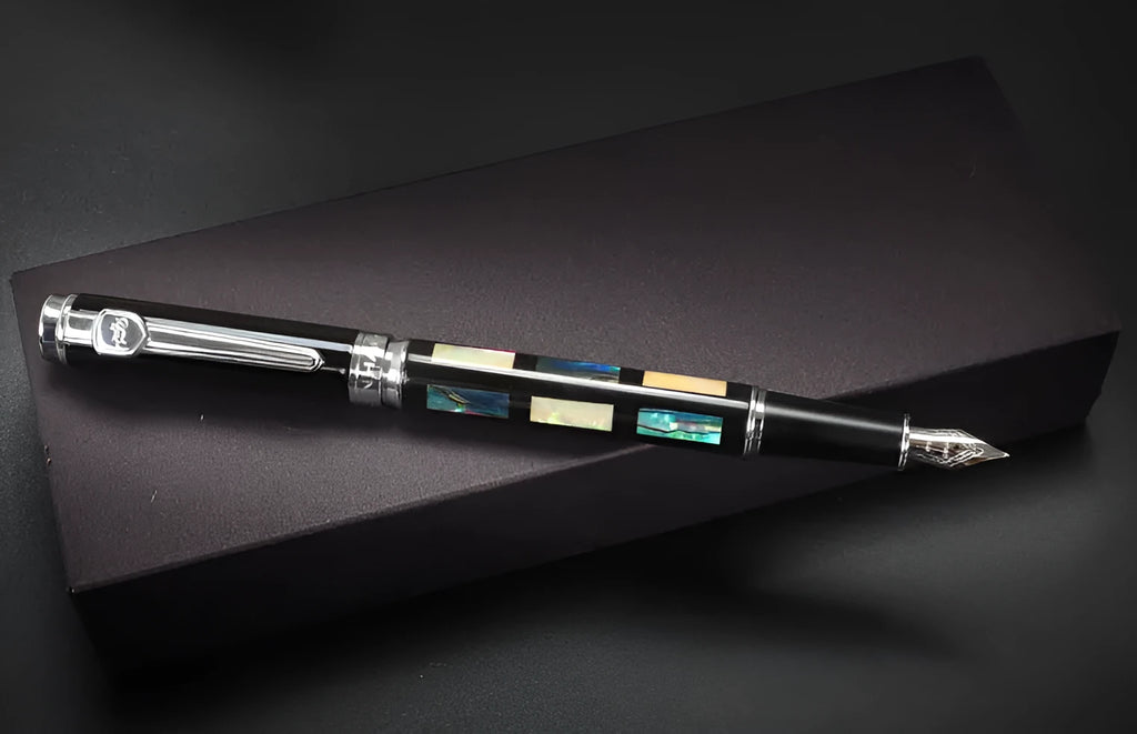 Ceramic colour lacquer pen with metal shell, shown with 0.5mm, 0.7mm, and 1.5mm nib options.