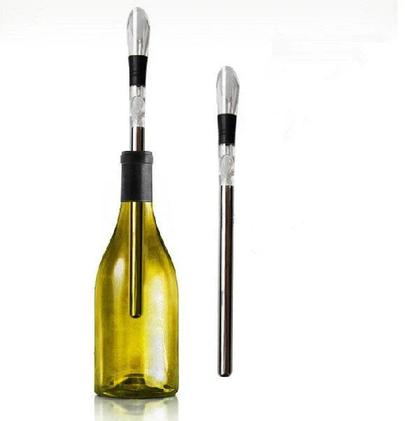 Premium stainless steel wine chiller and pourer set, featuring a sleek design and versatile functionality to keep your wine perfectly chilled.