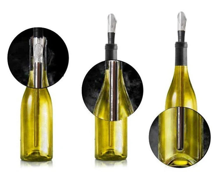 Premium stainless steel wine chiller and pourer set, featuring a sleek design and versatile functionality to keep your wine perfectly chilled.