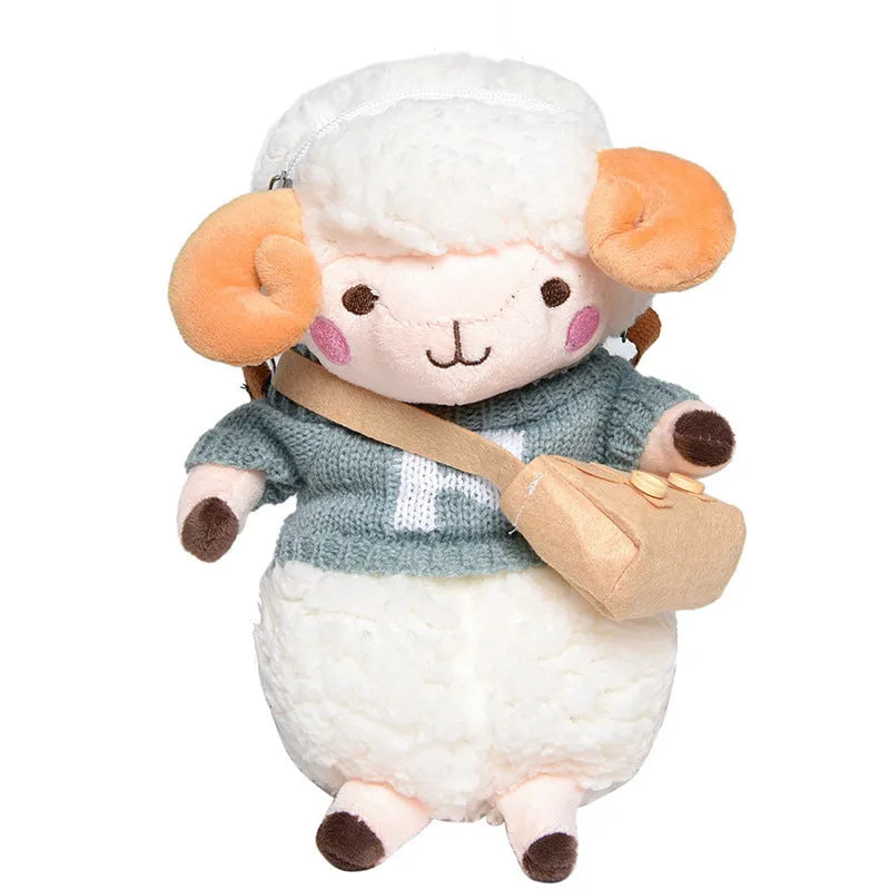 Little Sheep plush crossbody bag in small square messenger shape with zip closure
