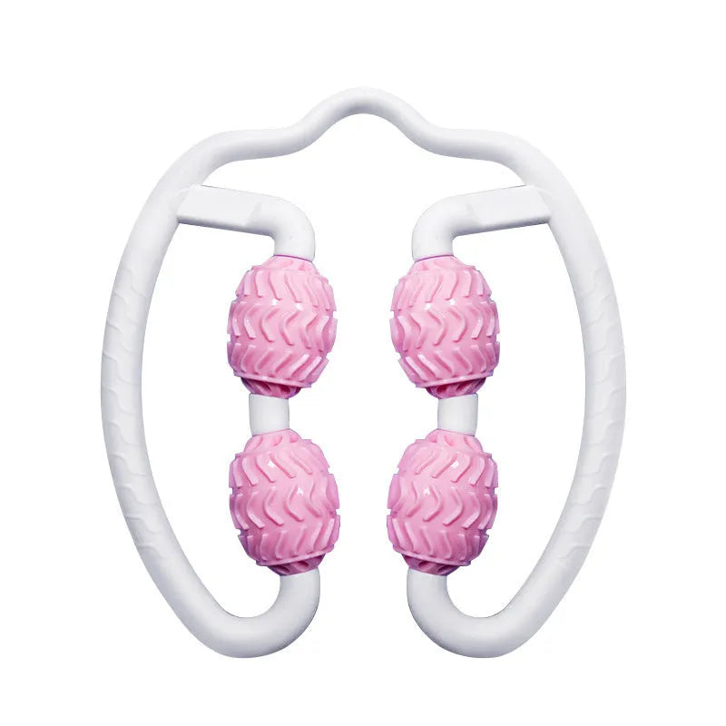 Purple and pink silicone annular leg massage roller for calf and thigh muscles