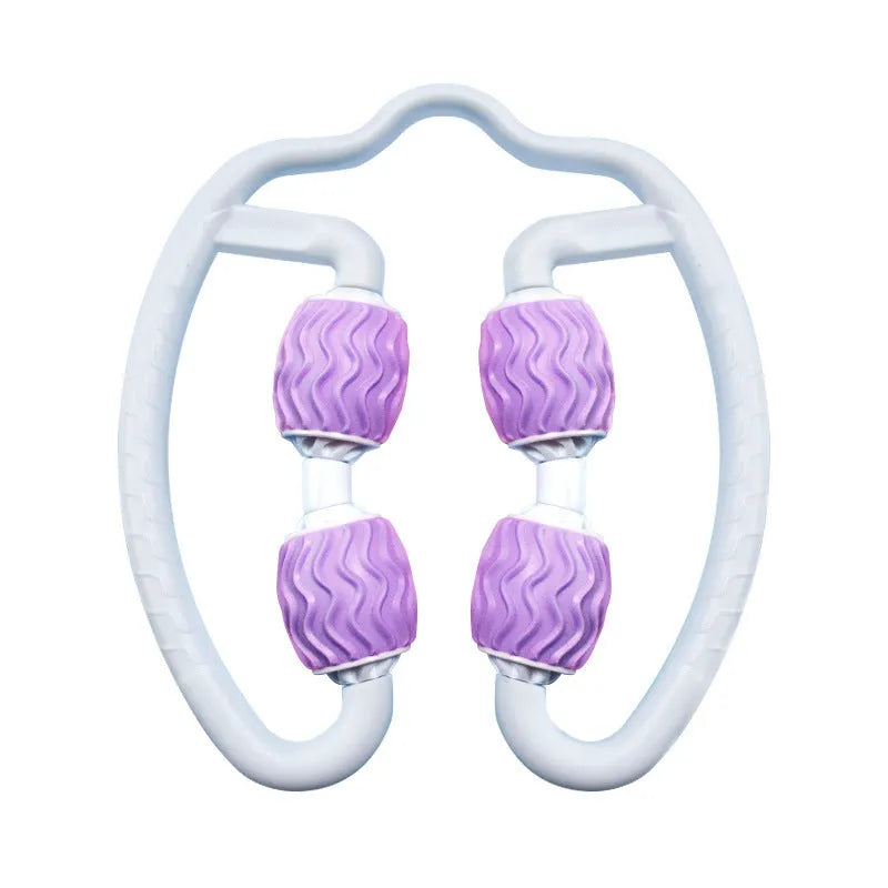 Purple and pink silicone annular leg massage roller for calf and thigh muscles