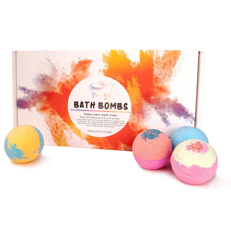 14-piece explosive salt ball bath bomb gift box with varied fragrances for relaxing baths