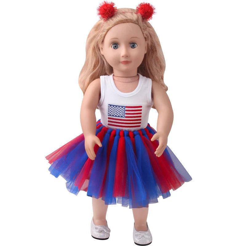 18-inch American Girl Doll clothes set with printed short sleeve and handmade veil skirt