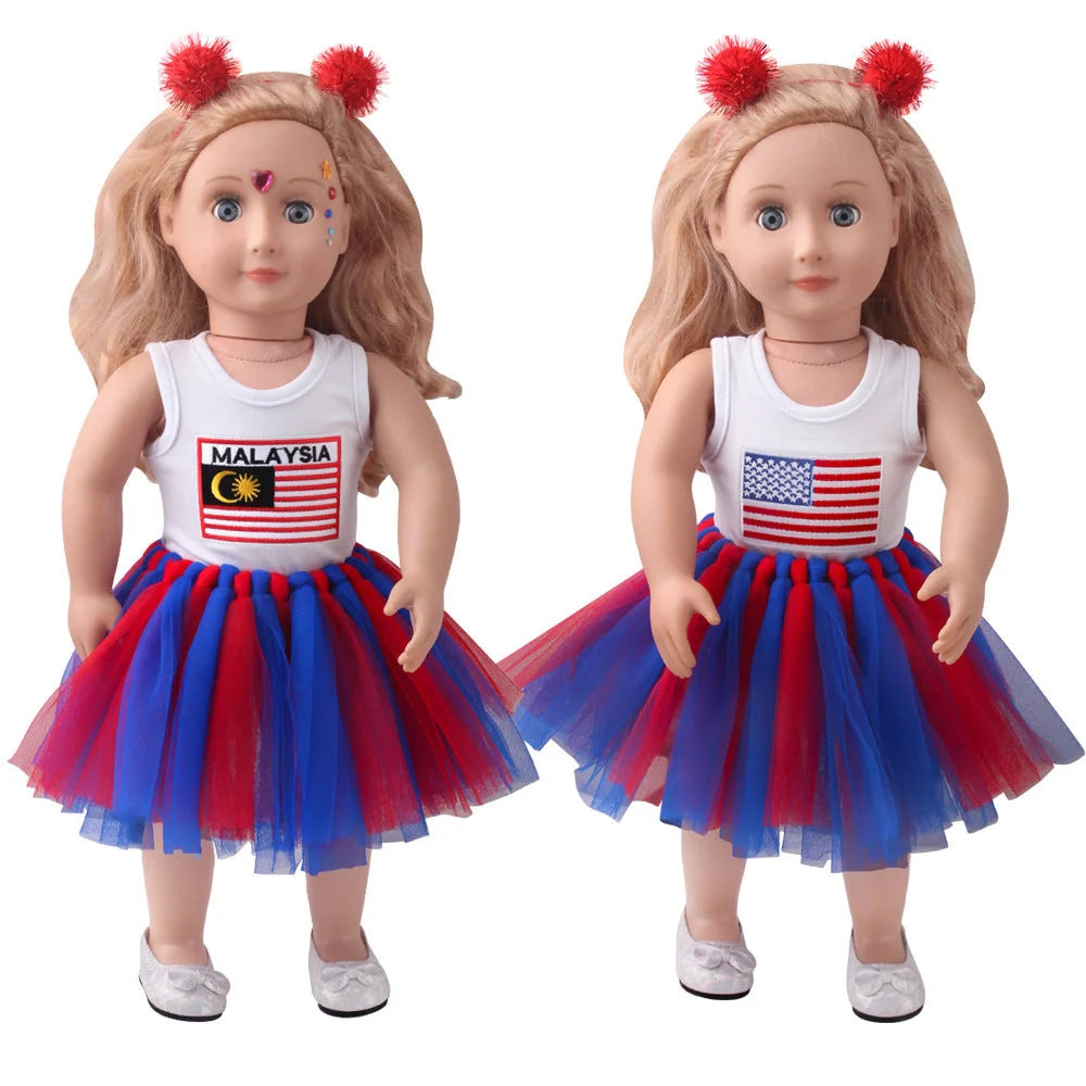 18-inch American Girl Doll clothes set with printed short sleeve and handmade veil skirt