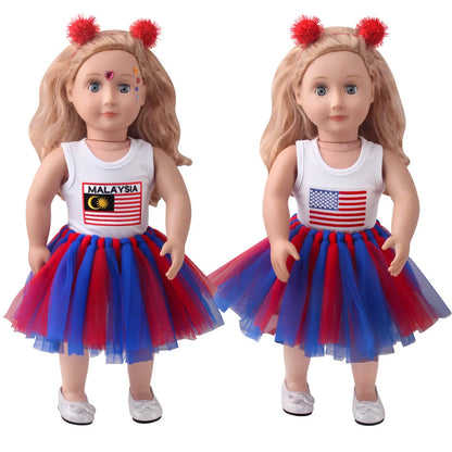 18-inch American Girl Doll clothes set with printed short sleeve and handmade veil skirt