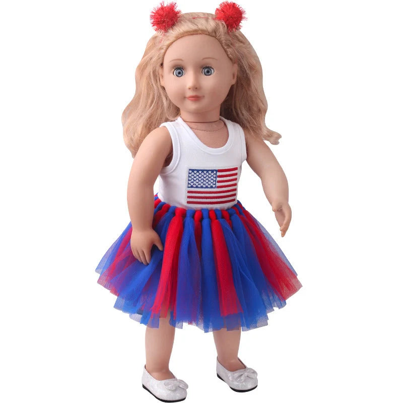 18-inch American Girl Doll clothes set with printed short sleeve and handmade veil skirt