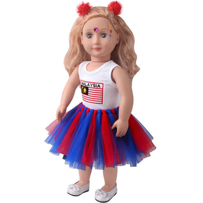 18-inch American Girl Doll clothes set with printed short sleeve and handmade veil skirt