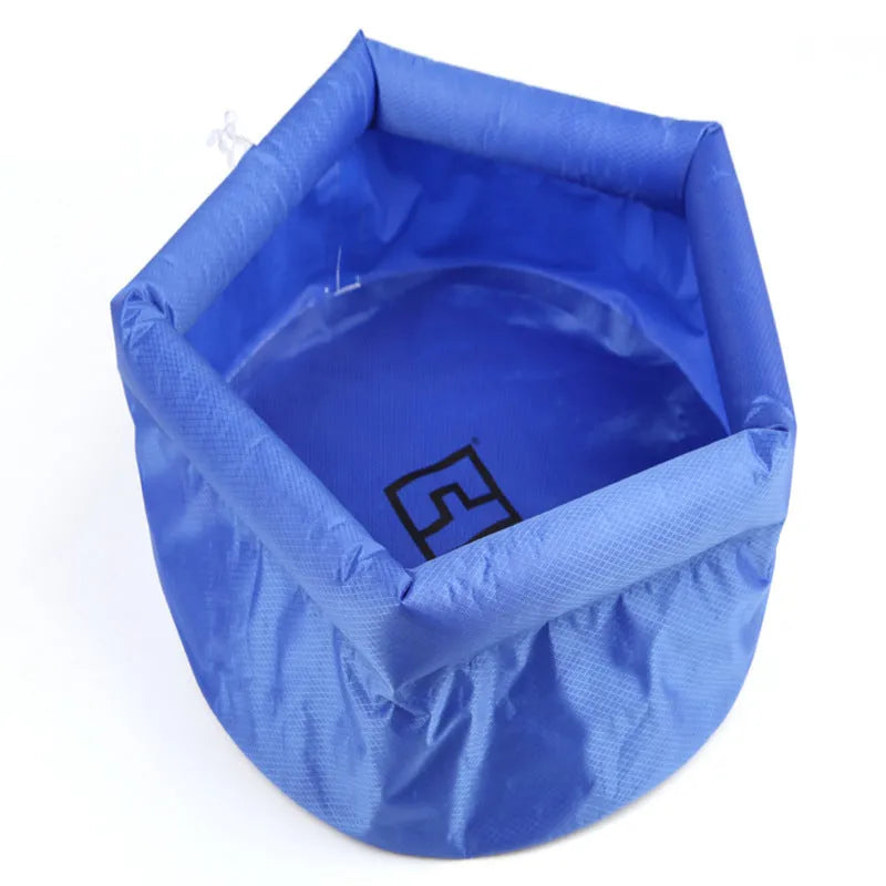 Camping concave-convex folding washbasin bucket 30cm plastic ultra-light blue green open and folded views