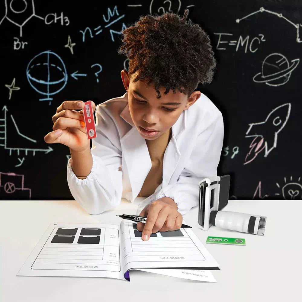 Children's portable mini microscope with mobile phone holder for real-time sharing