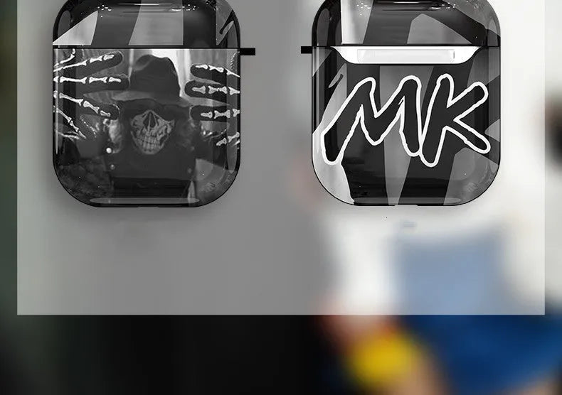 Custom anime design printed on a white AirPods protective case cover, showing options A and B for AirPods 1/2 and Pro models.