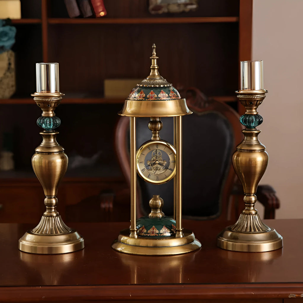 Rectangular metal pendulum clock ornament with glass mirror measuring 46x16 cm