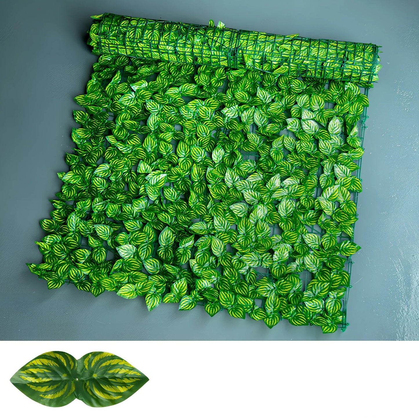 Green radish leaf printed plastic simulation fence panel, 0.5m x 1m size for garden balcony use