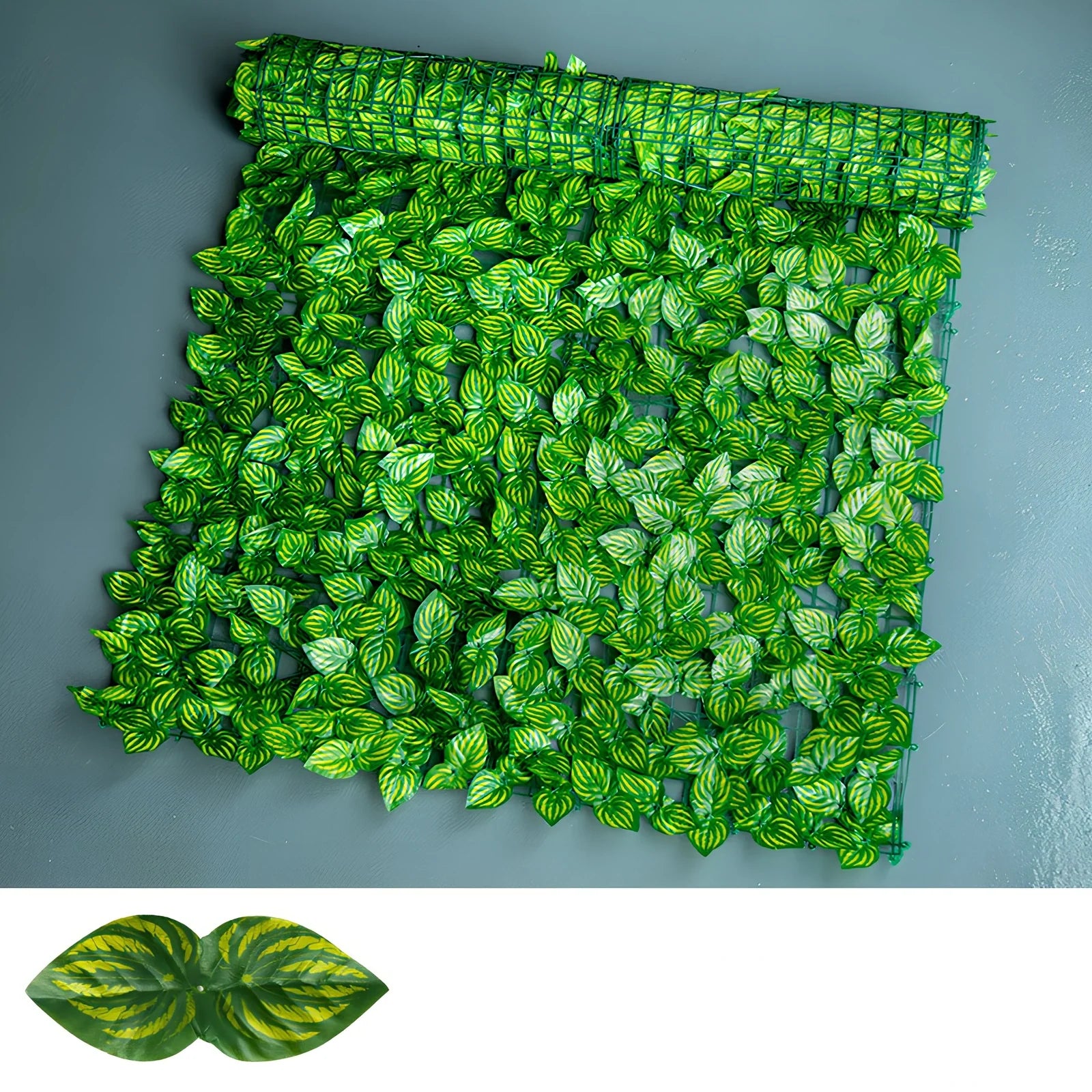 Green radish leaf printed plastic simulation fence panel, 0.5m x 1m size for garden balcony use