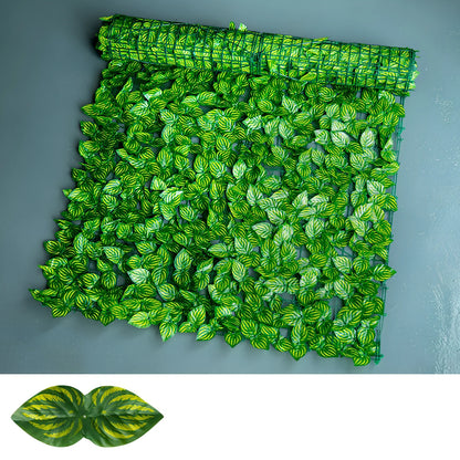 Green radish leaf printed plastic simulation fence panel, 0.5m x 1m size for garden balcony use