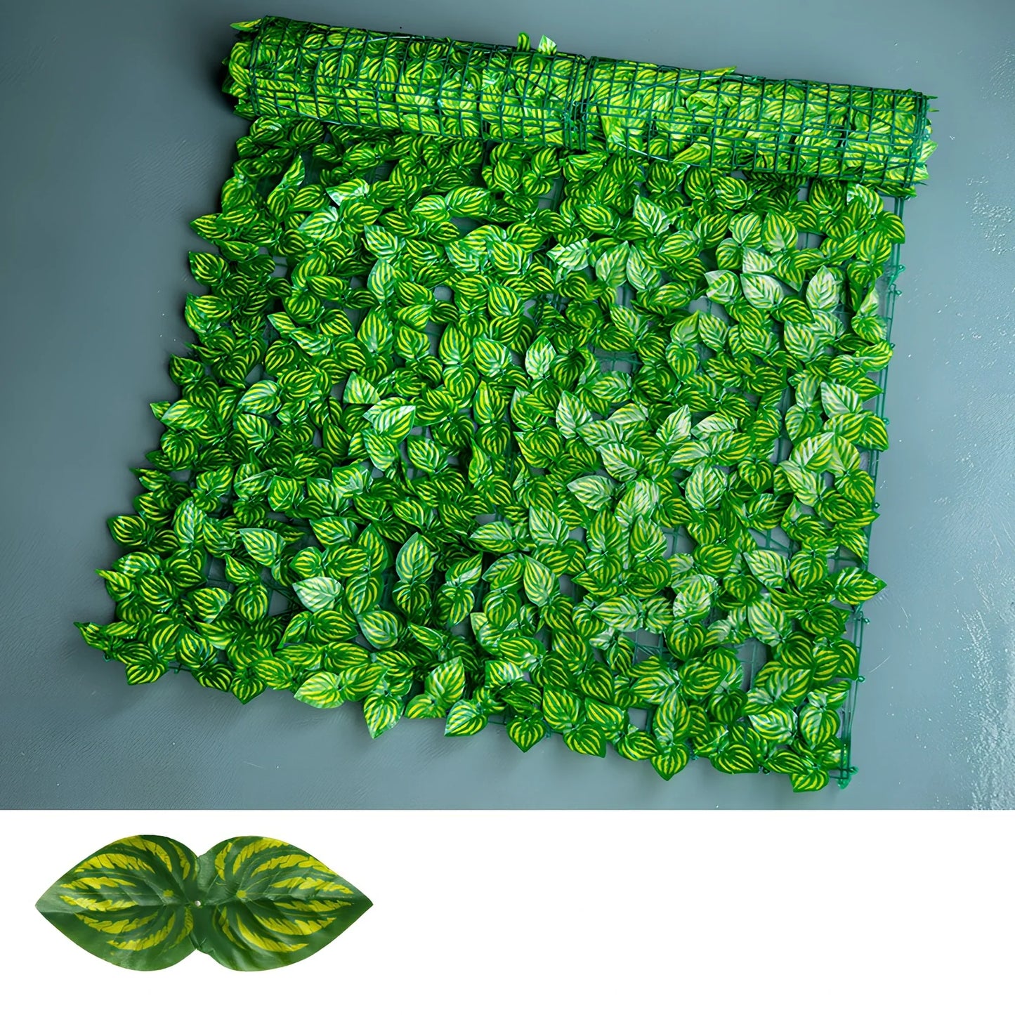 Green radish leaf printed plastic simulation fence panel, 0.5m x 1m size for garden balcony use
