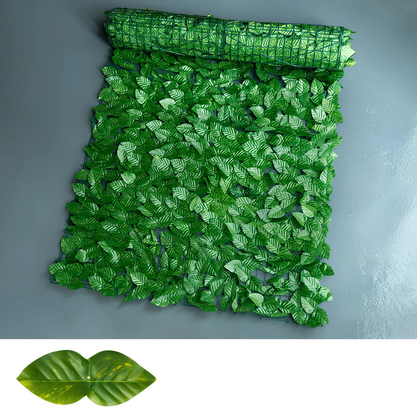Green radish leaf printed plastic simulation fence panel, 0.5m x 1m size for garden balcony use