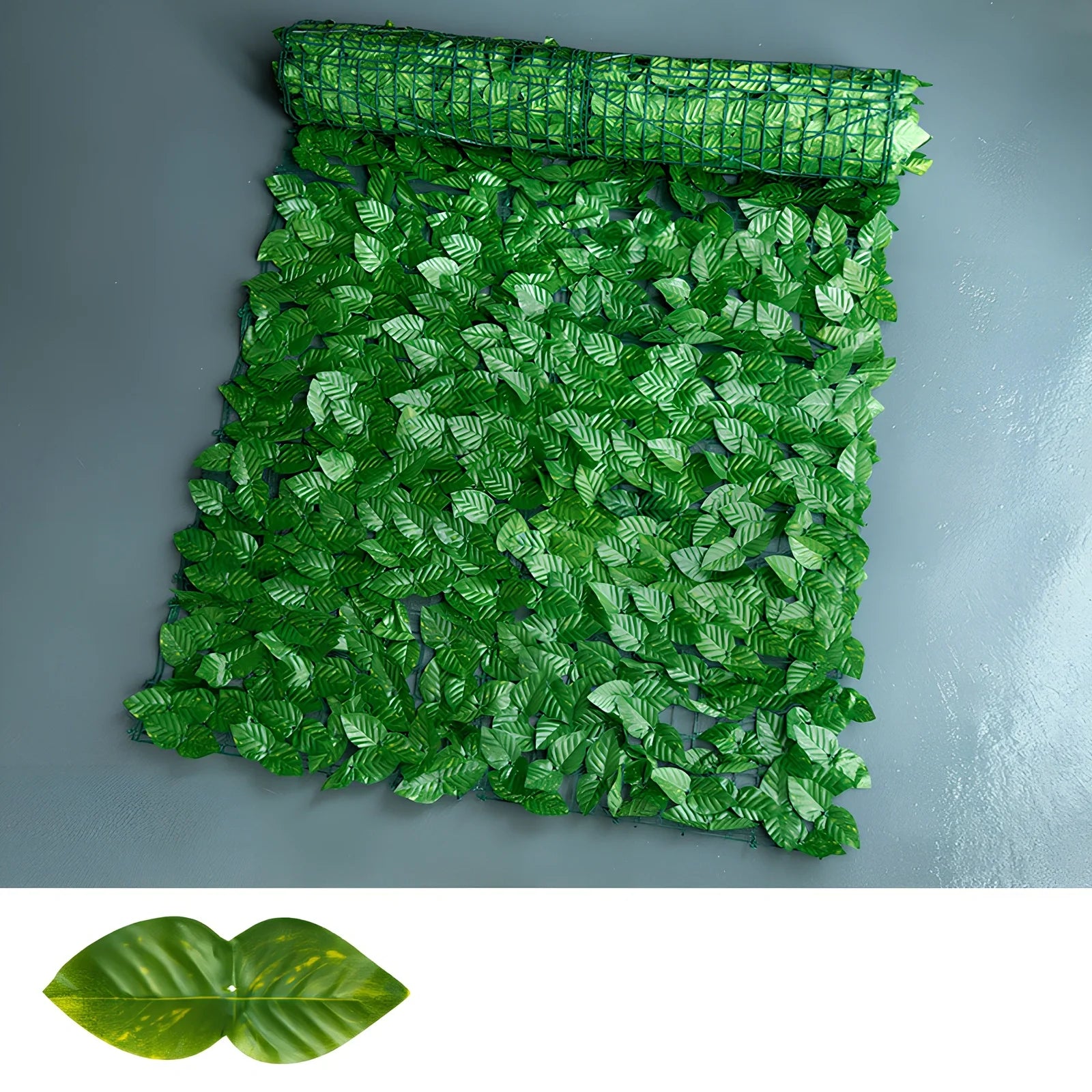 Green radish leaf printed plastic simulation fence panel, 0.5m x 1m size for garden balcony use