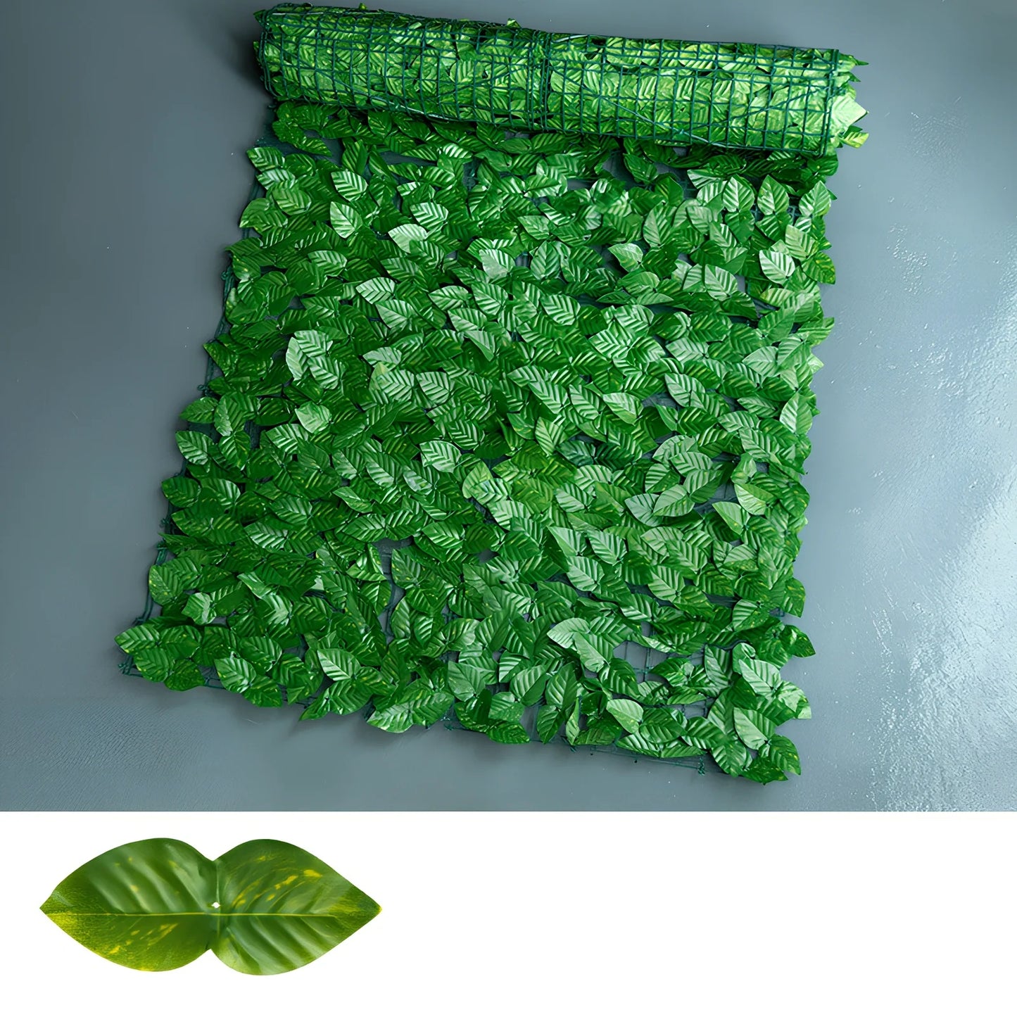 Green radish leaf printed plastic simulation fence panel, 0.5m x 1m size for garden balcony use