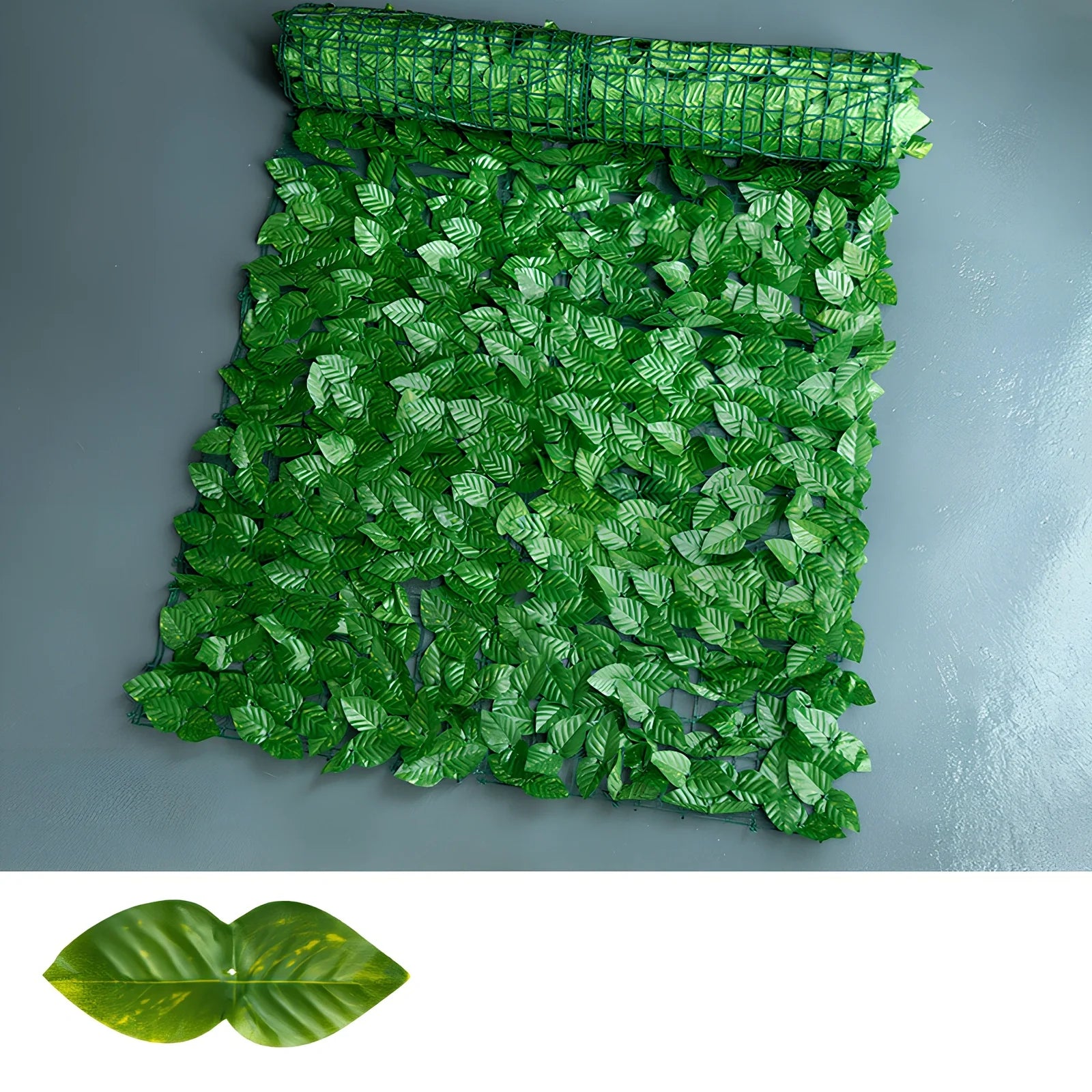 Green radish leaf printed plastic simulation fence panel, 0.5m x 1m size for garden balcony use