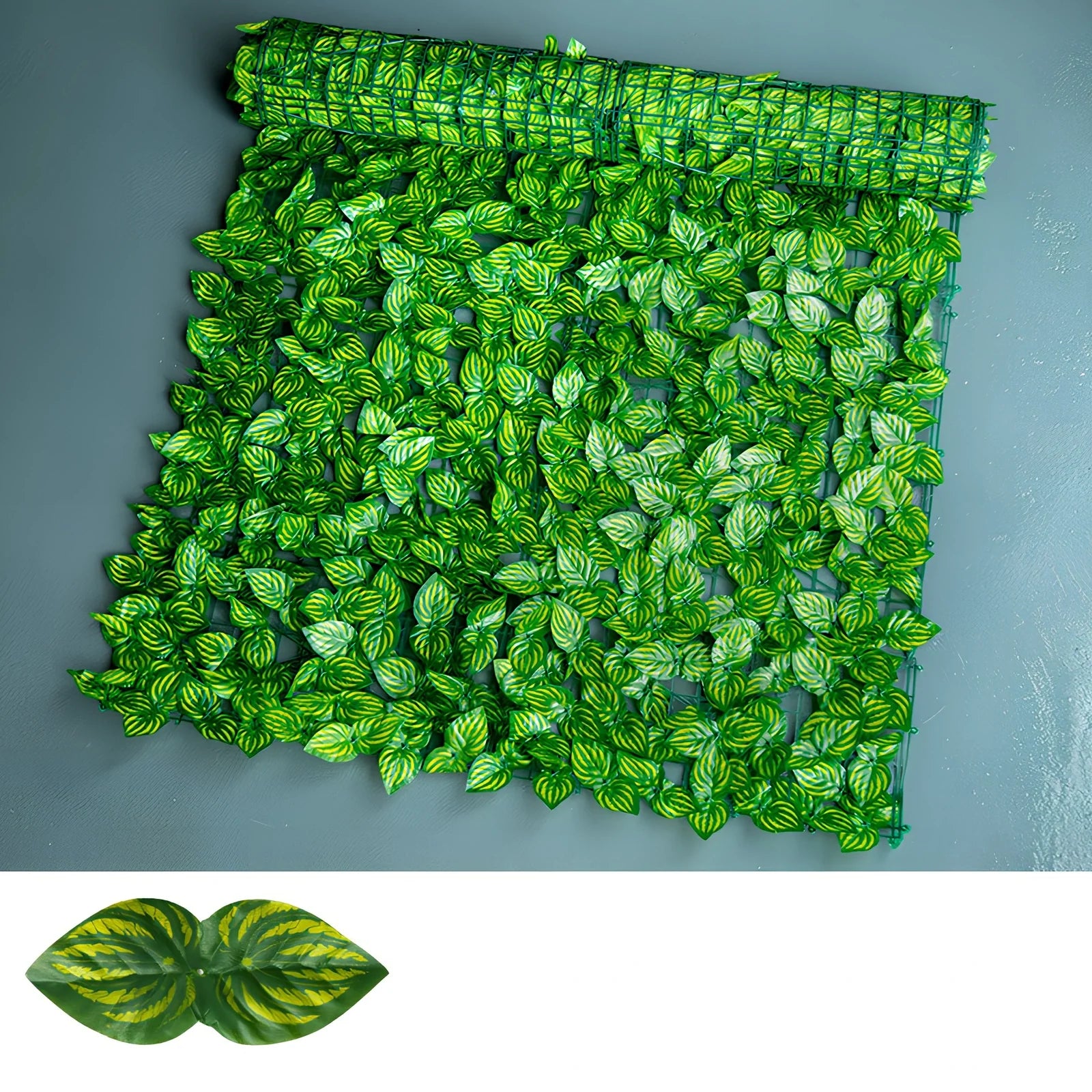 Green radish leaf printed plastic simulation fence panel, 0.5m x 1m size for garden balcony use