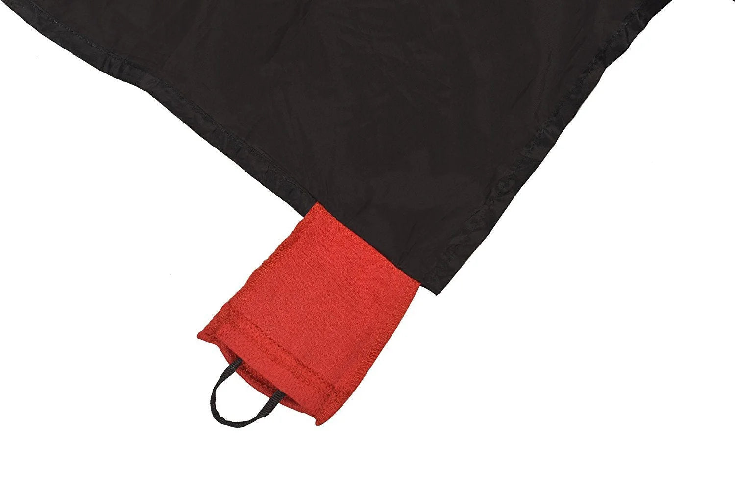 Compact waterproof picnic mat in red and blue, featuring a hand-woven carrying belt