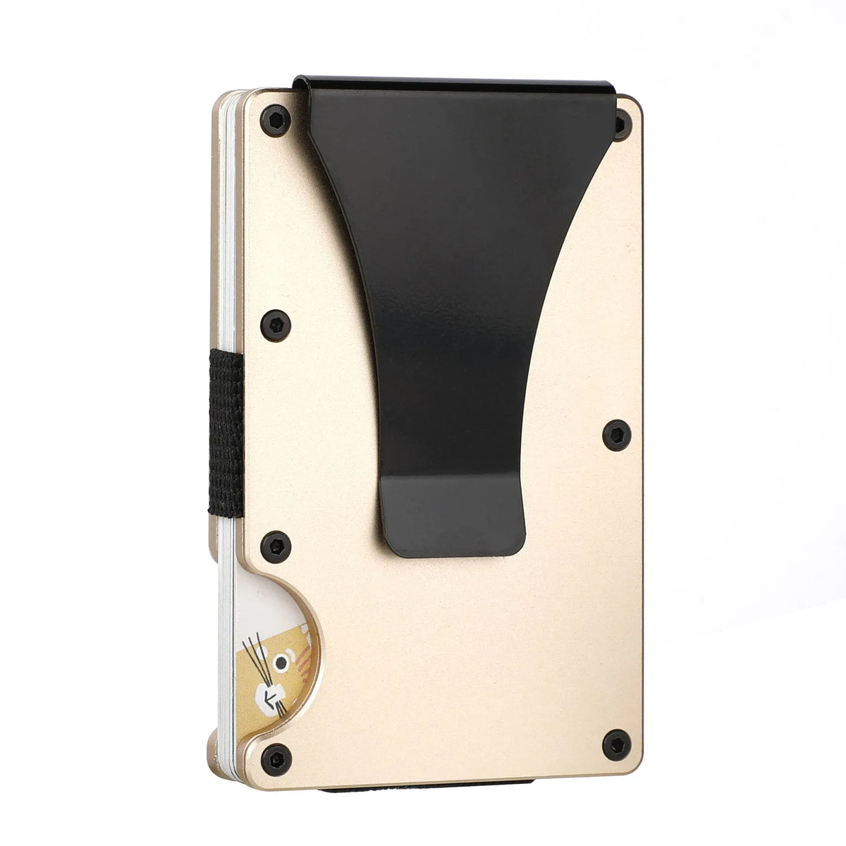 Men's RFID blocking slim money clip wallet in aluminium, 86 x 55 x 8 mm, with rubber band and steel clip