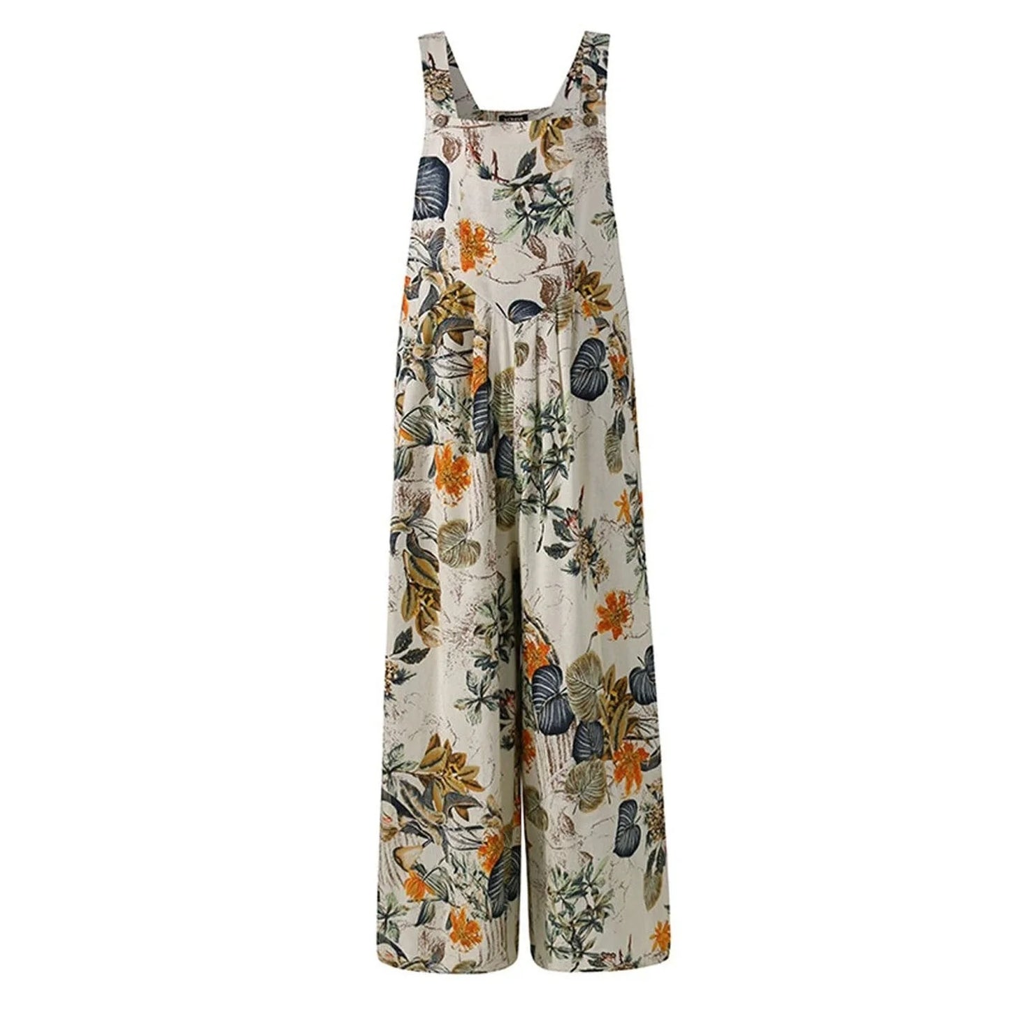 Patchwork Printed Button Suspender Jumpsuit in cotton blend fabric