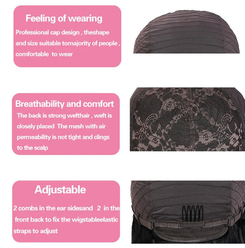 Short curly black human hair wig showing 25cm length and natural curl pattern