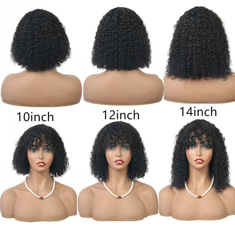 Short curly Afro wig for women in black, Cassia/Kani Karen hair, machine made, slanted bangs