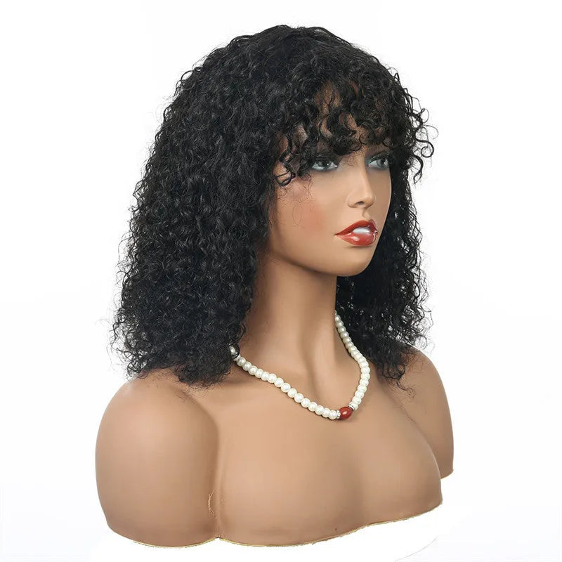 Short curly Afro wig for women in black, Cassia/Kani Karen hair, machine made, slanted bangs
