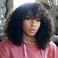 Short curly Afro wig for women in black, Cassia/Kani Karen hair, machine made, slanted bangs