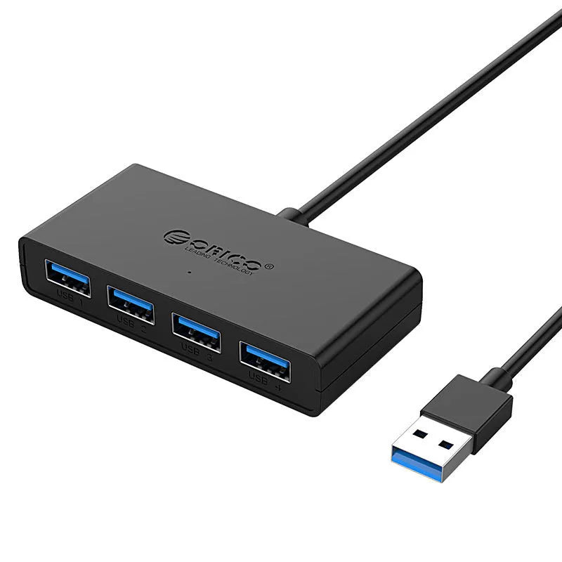 ORICO G11-H4 USB 3.0 hub with four ports and auxiliary Micro USB power port in black finish