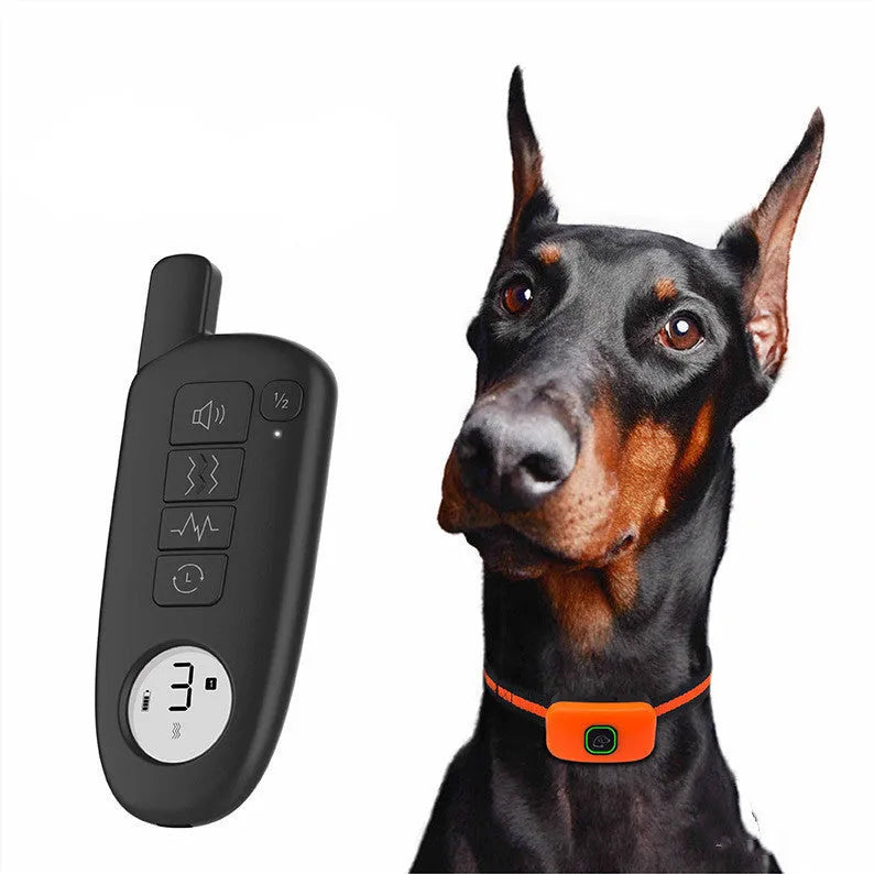 Dog training device with LED digital display remote control and black silicone collar