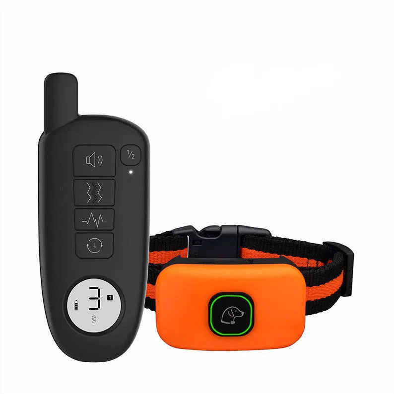 Dog training device with LED digital display remote control and black silicone collar