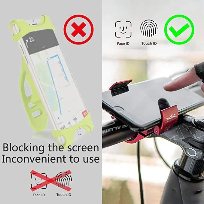 Universal bike phone mount with invisible folding design in black, red, and silver