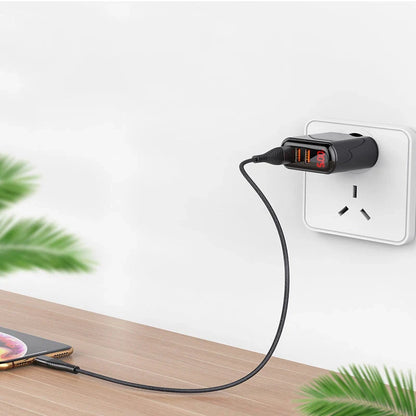 Compact 3-port USB fast charger with LED display for real-time charging status monitoring